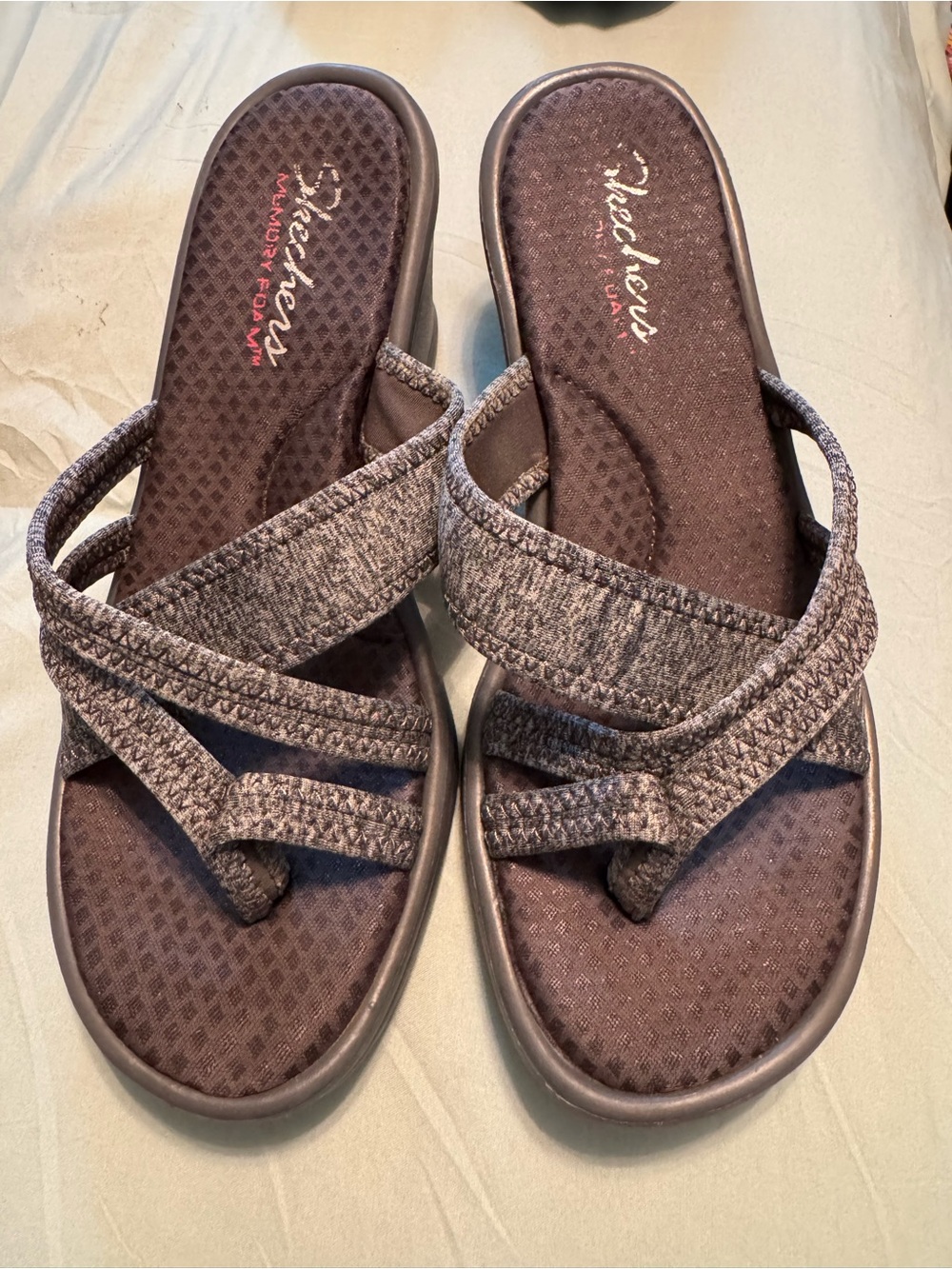 Skechers Women's Heathered Charcoal Cross-Strap Slide Sandals